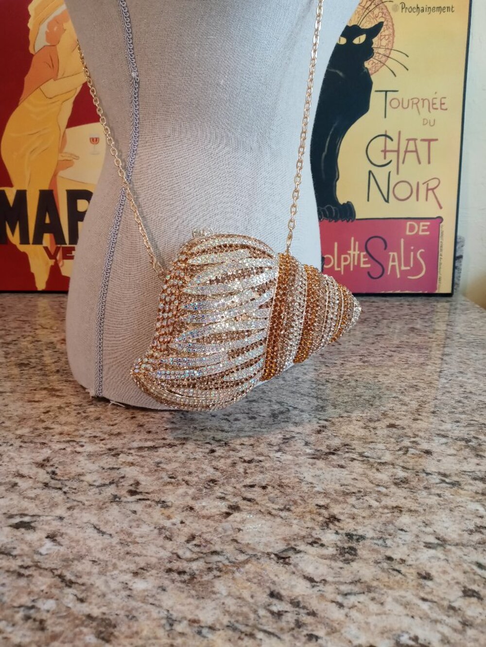 Fashion Nova A Rare Shell Rhinestone Clutch Crossbody Purse